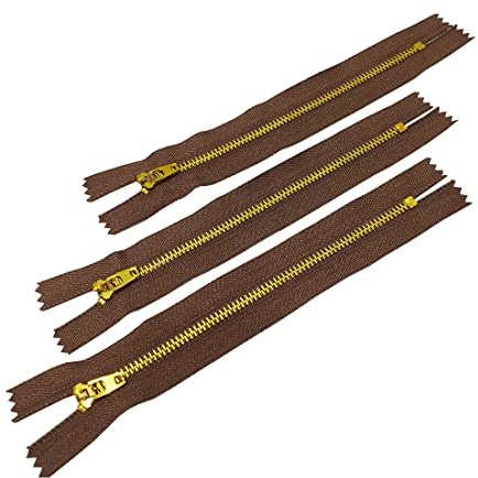 3 Pezzi Cerniere in Ottone Chiuse Con Cursore Semi-automatico, Maya 3#, per Cucire Su Vestiti (6 cm, Marrone)