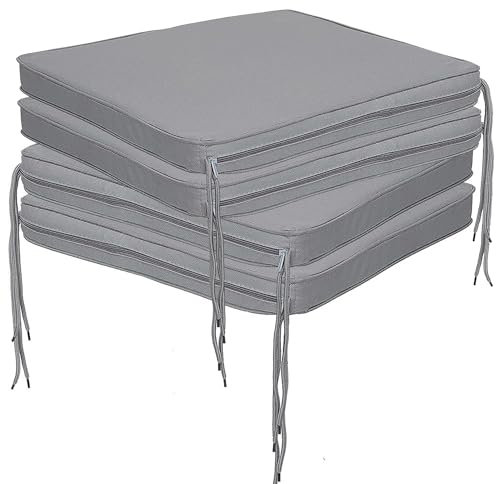 Brillars Cushion Outdoor Seating Non-Slip Garden Patio Chair Cushions Indoor Furniture Seat Pads With Ties, Water Resistant Zip Cover (16x16x2) 40x40x5cm (Grey, Pack of 4)