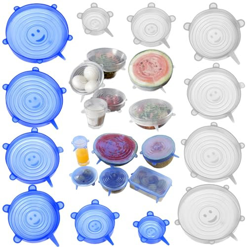 Silikondeckel Dehnbar 12 Stück, Wiederverwendbar Silikon Deckel Set, Silikondeckel für Schüsseln 6 Größen, Deckel für Schüsseln-Teller-Dosen, Geeignet für Kühlschrank-Mikrowelle-Geschirrspüler.