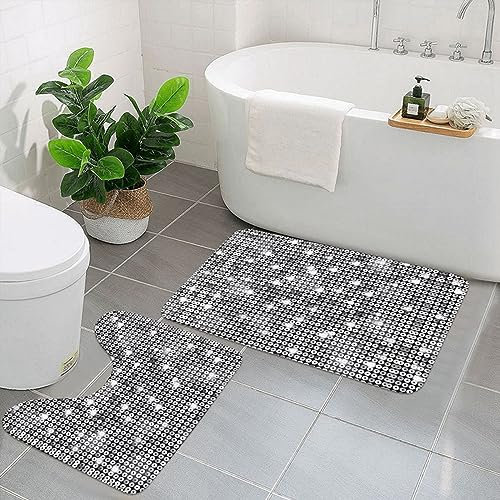 vacsAX Badezimmermatten-Set aus Faserflanell, U-förmig, WC-Bodenmatte, Isolation, 2-teiliges Badezimmerteppich-Set, silberfarbenes Pailletten-Glitzer-Muster