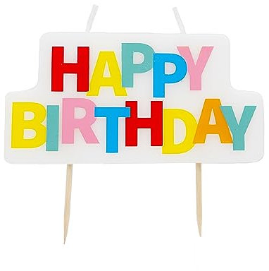Talking Tables Colourful Happy Birthday Block Candle with Wooden Stick Holders-Unisex, Any Age-Fun Cake Topper Decoration for Boys or Girls