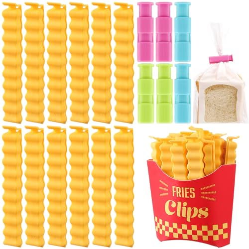 Eiflayn Vschlussclips,12 Stück Pommes Fites Form Cips für Tten+6 Stück Multi Farbe Ttenclips,Kammern für Tten mit Magnetische Verpackungsbox,Vrsch
