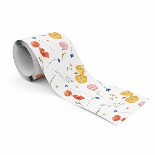 Muralo - Selbstklebende Bordüre - Tapetenbordüre Wandbördure - Dekorative Wandtatto für Wände, Möbel, Decken, Tapeten, Wandverkleidungen, Türen - Bunte Mohnblumen - Br.10cm x Hö.300cm