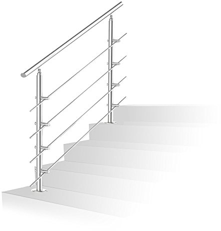 Daromigo Pasamanos de acero inoxidable para exteriores, barandilla para escaleras interior y exterior, barandilla con o sin travesaños, barandilla para escaleras, balcones (150 cm, 4 travesaños)