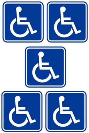 Confezione da 5 adesivi in vinile fustellati per disabilità, ideale per auto, porte, furgone, avviso per bagni, impermeabile non si restringe. (STAMPA DIGITALE)