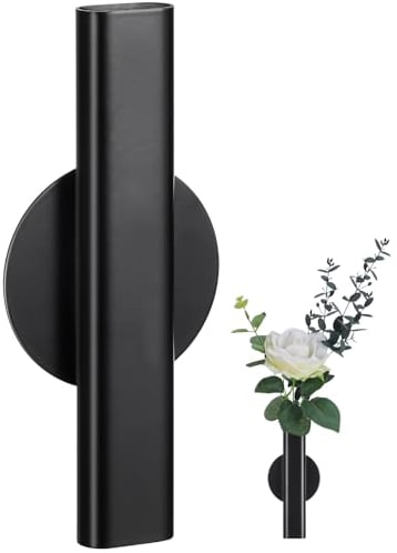 BESPORTBLE Home Decor Wall Mounted Tube Wall Vase Made of Metal Self-Adhesive Plant Holder Dried Vase Shelf for Room Bathroom Garden Display Black