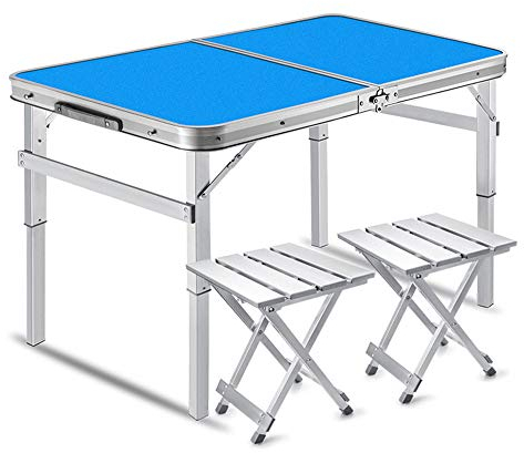 Suuim Picknicktisch verstellbar, klappbarer Campingtisch mit 2 Stühlen, Aluminium-Campingtisch leicht, höhenverstellbar (blau)
