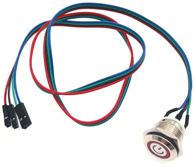 JZK PC-Netzschalter – Metallgehäuse-Knopf für Computer-Host, ATX-Versorgung, Ein/Aus, LED-Netzschalterkabel für DIY-Computer-Schalter (1 Stück, 60 cm)