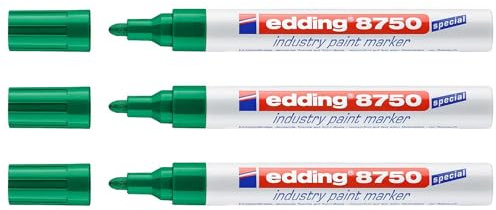 Edding 3 Stück Marker 8750, speziell für Industrie, Grün, runde Spitze, 2-4 mm