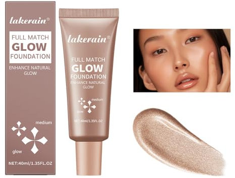 Full Coverage Glow Foundation, Liquid Highlighter Natural Glowing, Shimmer Face Body Glow Makeup, Glitter Brightens Liquid Glow Highlighter Foundation (# 03, Color)