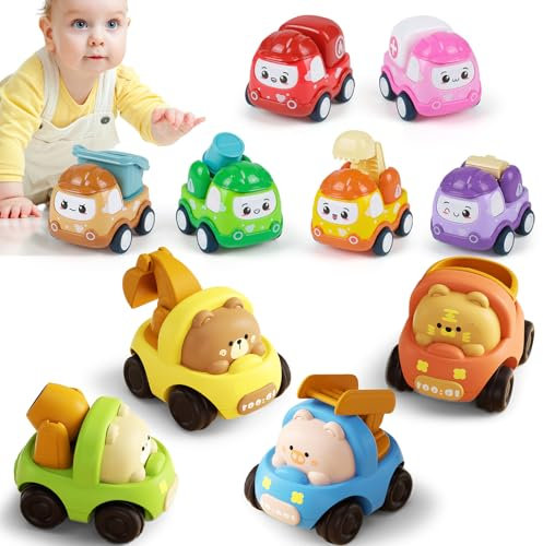 ZHUOYOU Voitures Jouets pour Bébé 1 2 3 Ans, 10 Pièces Jouets Friction Véhicules Animaux Pull Back Voiture, Dessin Animé Voiture Push and Go Éducation Cadeau Enfant 12-18 Mois Garçons Filles