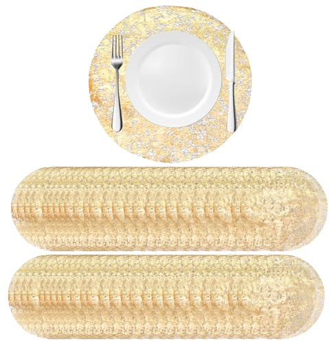 URROMA Essensmatte, 50 St點k, Einweg-Essmatte, Goldfolie, Gitter, Tischmatte, Esstischmatte, Metall, rundes Kissen, Einweg-Tischsets, Party-Dekoration