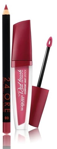 Deborah Milano -Set Makeup Red Touch Lipstick Rossetto Liquido Matte, 04 Peony Rose, Colore Intenso e No Transfer, 4.5gr, e Matita Labbra 24Ore, 08 Fuchsia, Anti-sbavature e Ultra-pigmentata, 1.5gr