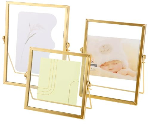 LOPYXBR 3 Stück Bilderrahmen Gold, 4/7/8 Zoll Bilderrahmen Glas, Gepresste Blumen Rahmen, Gepresste Blumen Glasrahmen, Glasbilderrahmen für Getrockneter, Blumen, Gemälde, Fotos