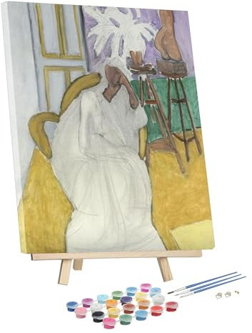 Peinture par numéro pour adultes, figurine Assise et Le Torse Grec La Gandoura Peinture par Henri Émile Benoît Matisse encadrée et chevalet, kits de peinture par numéro pour adultes pour débutants sur