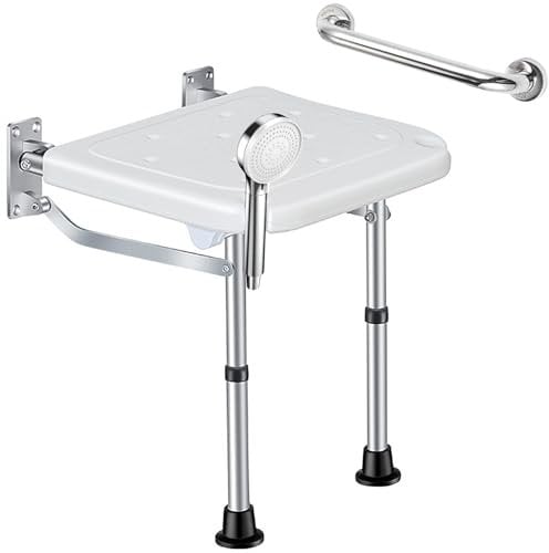 Silla Ducha Plegable, Asiento Ducha Plegable Pared Montada con Reposabrazos, Silla Abatible Ducha Montado en la Pared, Silla Antideslizante Plegable Cuarto Baño para Discapacitado 180 kg