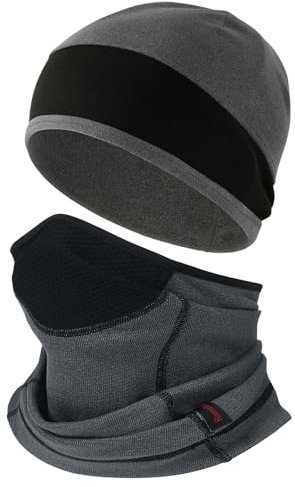 2 Pièces, Hiver Bonnet Echarpe, Casquettes Écharpe Ensemble, Cache Cou Tubulaire Foulard, doublé Polaire Chaud, pour la, Le Ski, Le Cyclisme et d'autres Sports de Plein air( Gris)