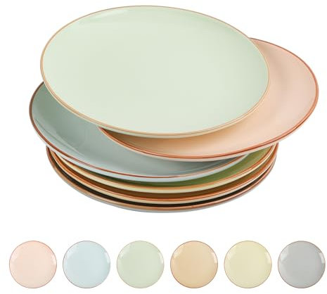 Platos Llanos Ceramica Plato Llano - Juego de Platos de Cena Para 6 Personas - Set de Platos Planos en Estilo Colores - Platos Grandes para Servir Plato Principal | Bistec | Ensalada | Pasta - 25,3 cm