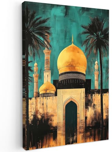 MuchoWow© Wandbilder 60x90 cm Wohnzimmer Wanddeko Schlafzimmer Zimmerdeko Islam Wandgemälde Zimmer Deko auf Wand Dekoration Islamic Wall Art Moschee - Gold - Arabisch - Islamische Bilder
