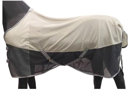 BARN & STABLE Atmungsaktive und UV-schützende, reißfeste Netz-Fliegendecke für Pferde, bequeme Sommer-Bettlaken mit abnehmbaren Netz-Beingurten