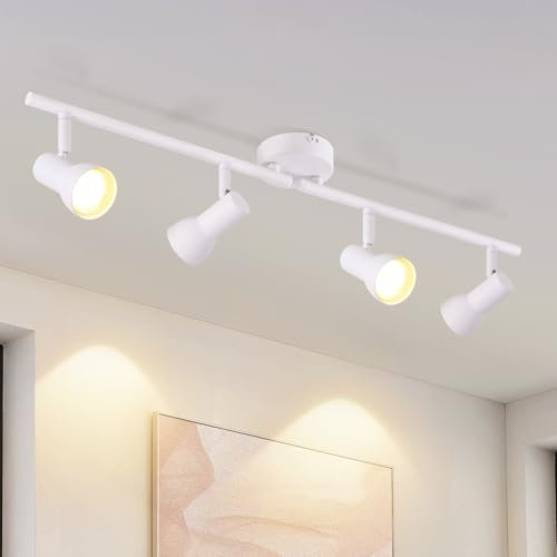 Deboola Deckenstrahler 4 Flammig Deckenleuchte Wohnzimmer - Deckenlampe Modern Design Strahler Innen Weiß Metall GU10 Deckenspots 350°Schwenkbar Spots für Schlafzimmer Flur Küche(Ohne Leuchtmittel)