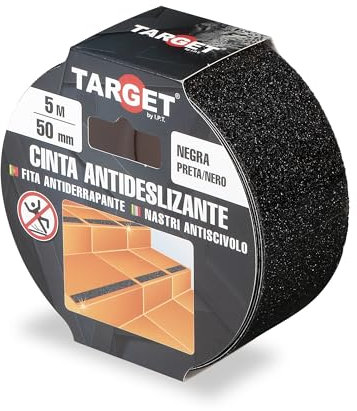 TARGET Cinta Antideslizante Adhesiva, Seguridad Escaleras Rampas | Para interior y exterior, Anti caída (NEGRO, 5 M X 50 mm)