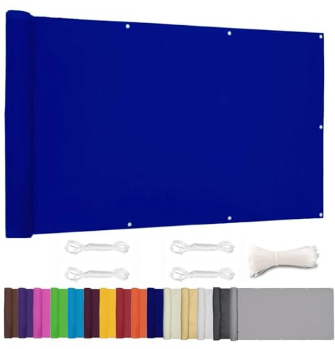 Moboo Balkon Sichtschutz PB2 PES blickdichte Balkonumspannung mit Ösen und Kabelbinder 8 Tage geliefert - in div.5 Größen & 2 Farben 420D Königsblau, 0.9x6m