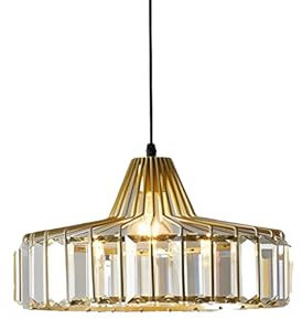 ZTTECH Modern Crystal Pendant Light Adjustable Height Metal and Glass Hanging Lamp E27 Socket Compatible with Dimmable Bulbs for Kitchen Dining Room Bedroom (Gold, 25cm)