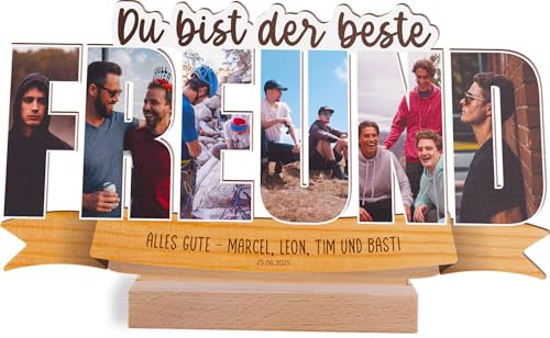 Freund Geschenk personalisiert - Foto Holzbild opt. mit Sockel - Geburtstagsgeschenk Freund, Bester Freund, Freundschaft