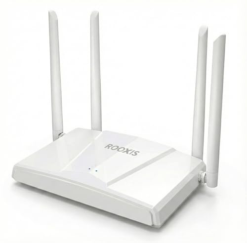 ROOXIS AC1200 | Routeur Wi-Fi Gigabit | 4 ports Gigabit Ethernet | 4 antennes 5dBi | 5 GHz | Prise en charge de la formation de faisceaux et VPN | Prend en charge jusqu'à 2500 m² | Remplacement de 1