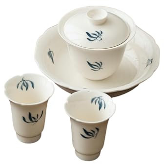 Juego de té Kung Fu de porcelana blanca pintada a mano, 75 ml, cuenco cubierto + tetera + taza de degustación * 2