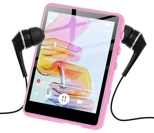 SWOFY MP3-Player 128 Go avec Bluetooth 5.3, écran Tactile 2,4 Pouces, Son HiFi, Haut-Parleur intégré, Fonction d'enregistrement, Radio FM, Extensible jusqu'à 512 Go (Rose)