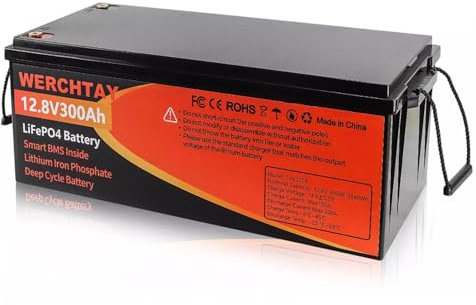 12V LiFePO4 Battery with Smart BMS 4000-15000 Cycles Deep Cycle Battery with Low Temperature Protection RVs, Solar Systems, Ships, Mains Independent Applications (300Ah)