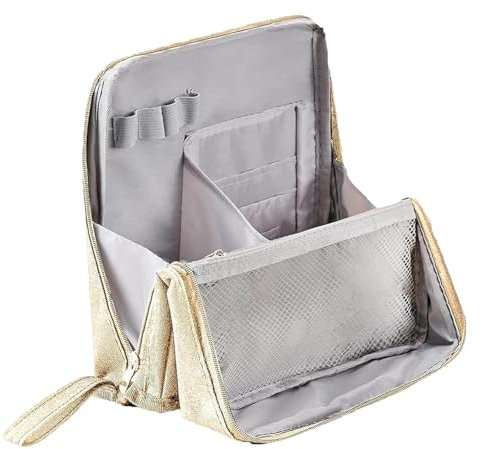 Makeup Bag, Standing Makeup Bag – Portable, Large Capacity, Vertical Large Opening Make up Bags with Compartments, Waterproof and Multifunctional (Beige)