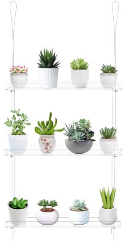 BlyeMichdi 3-Tier Window Plant Shelves 38cm, Acrylic Adjustable Hanging Floating Shelf, Window Sill Extender for Indoor Succulent Plants, Micro Greens, Seed Starter Pots