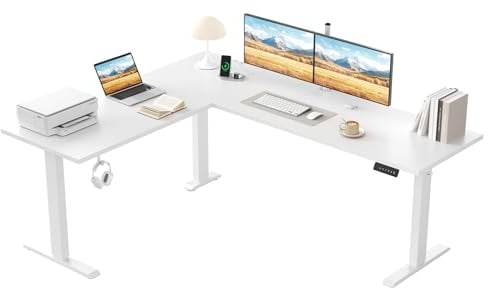 Klicelor Eckschreibtisch höhenverstellbar elektrisch 160 x 140 cm | L-förmiger Schreibtisch mit 3 Speicherplätzen, 80 kg Belastbarkeit, Computertisch für Homeoffice, Weiß
