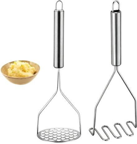 2pcs Potato Masher, 18/8 Food Grade Stainless Steel Material, Heavy Duty Mashed Potato Masher Kitchen Tool, Durable Mash Potatoes Masher Kitchen Utensils