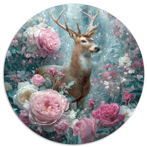 1000pcs (67.5x67.5cm) Adorables Rennes de Noël, Roses Roses et Blanches Puzzle Jouet en Bois Cadeau Unique Décoration Intérieure Jeu ÉduChatif Challenge Toy
