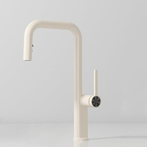 Cream Kitchen Mixer Tap with Pull-Out Spray, Single Handle Sink Faucet, 1 Hole Design, 2 Spray Modes for Easy Cleaning and Versatile Use