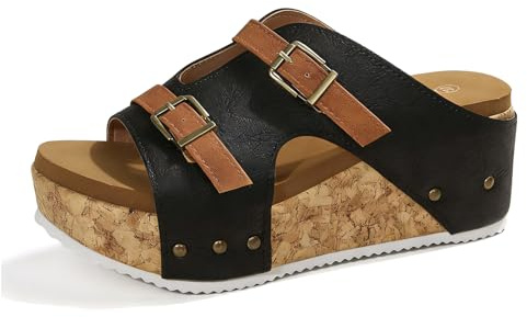 Sunporx Mujer Moda Plataforma Cuña Sandalias Cierre con Hebilla Ajustable Cómodas Sin Cordones Tacón alto Zapatos con Cuña Informales Verano Sandalias