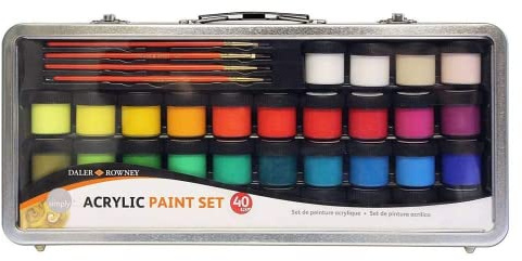 Daler-Rowney Simply Acrylic Paint, Plastic Pot, 0.61oz - 18 ml, Plastic Suitcase, 40 Assorted Colours, 40pcs