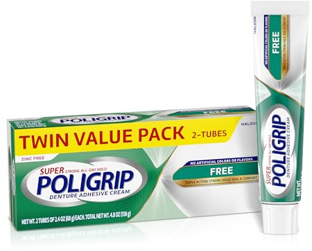 Super Poligrip Original Formula Zinc Free Denture Adhesive Cream, 2.4 ounce (Pack of 2)
