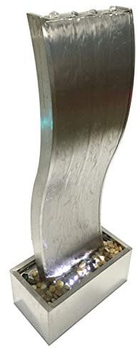 Dehner Gartenbrunnen Curve mit LED Beleuchtung, ca. 108 x 44.5 x 23.5 cm, Edelstahl, silber