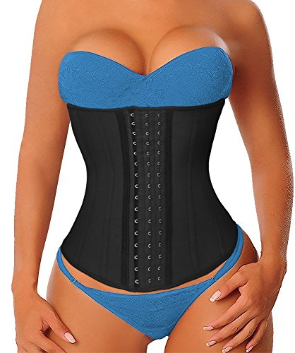 YIANNA Korsett Damen Bauchweg Body Shaper Corsage Shapewear Stark Formend Korsage Latex Sport Waist Trainer Corset Long Torso Schwarz 110688 3XL