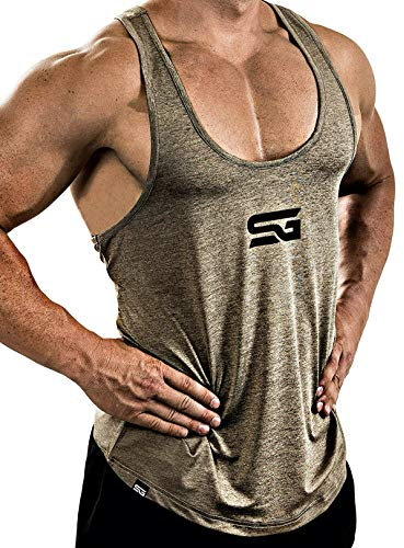 Satire Gym® - Fitness Stringer Tank Top Herren - Schnell Trocknende & Funktionelle Sportbekleidung - Perfekter Bodybuilding & Trainings Tanktop (Khaki Meliert, XL)