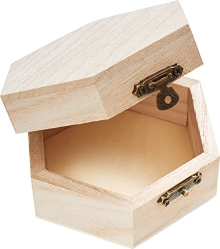 VBS kleine Holzkiste Hexagon Ø 9,6 cm, mit Eisen-Verschluss, Aufbewahrungs-Kästchen aus Holz