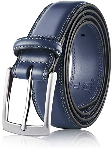 MILORDE Men's Genuine Leather Dress Belt, Handmade, 100% Cow Leather, Fashion & Classic Designs for Work Business and Casual, Basic Navy, 36(Fits Waist 34-35)