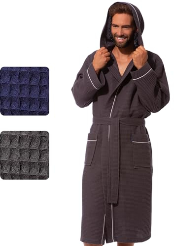 Morgenstern Waffelpique Bademantel Herren Anthrazit wadenlang Männer Morgenmantel Kapuze Gre L Saunamantel Duschmantel Frühling grau grey