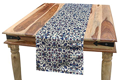 ABAKUHAUS Arabeske Tischläufer, marokkanische Oriental, Esszimmer Küche Rechteckiger Dekorativer Tischläufer, 40 x 225 cm, Zinnoberrot Indigo Creme Blau