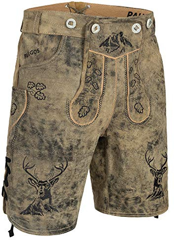 PAULGOS Herren Trachten Lederhose HK4-ANTIK+ Träger, Echtes Leder, Gr. 44-60